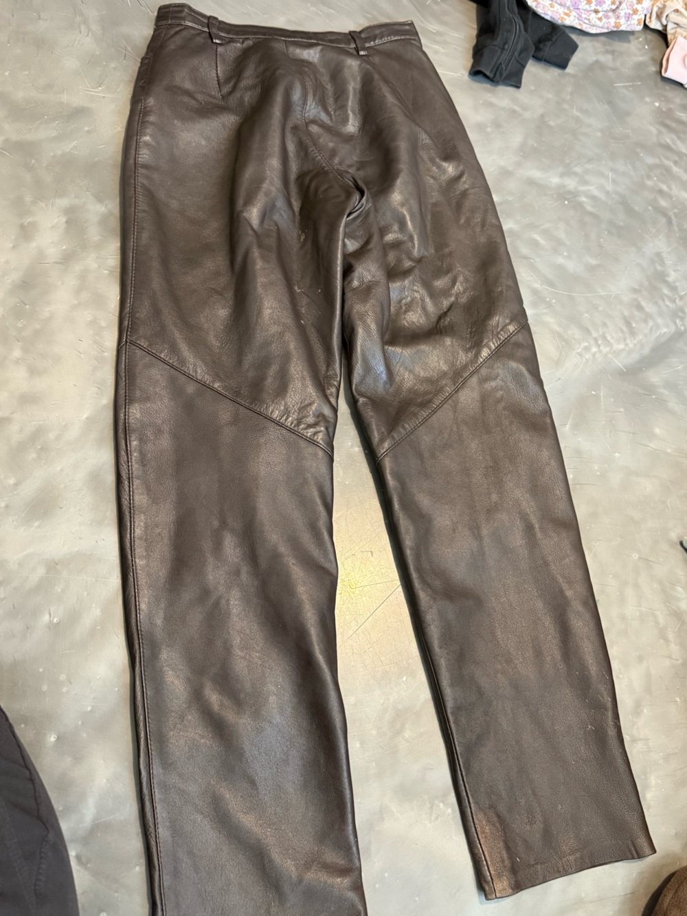 Women's Leather High-Rise Pants - Brown - Picture 3 of 3